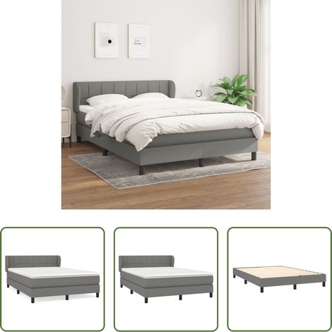 vidaXL Kopfteil - Boxspringbett mit Matratze Dunkelgrau 140x200 cm Stoff (1/5)