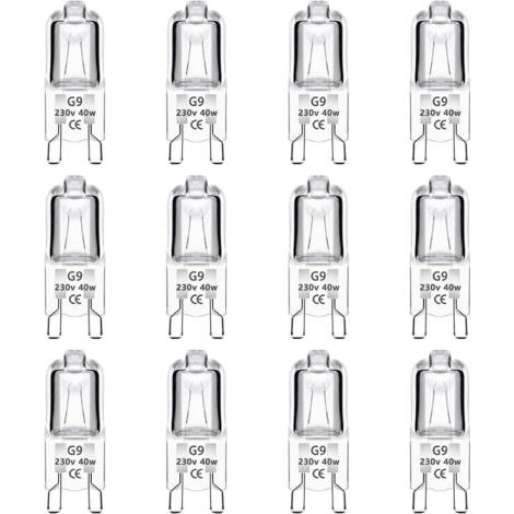 Lot de 12 Ampoule Halogène G9 40W 230V Dimmable 0-100%, 480LM, Blanc Chaud 2700K, G9 Bi-Pin Base Halogène Lampe, Sans Scintillement, pour Four, Lustres, Lampes de Paysage, Éclairage d'armoire-Karteo (1/5)