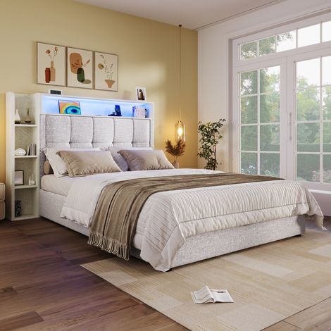 letto contenitore 90x200 USB LED beige OKMYHOME (1/5)