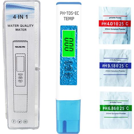 Testeur de qualité d'eau numérique rapide 4 en 1, PH/TDS/EC/thermomètre pour une mesure de haute précision de la qualité de l'eau pour l'eau potable, les piscines, les aquariums et l'hydroponie.