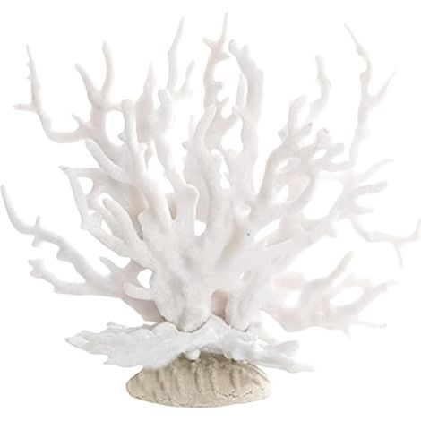1 Récif de corail, Blanc, Résine, 17x6,5x14,5 cm, Décoration aquarium, Maison, Plage (1/5)