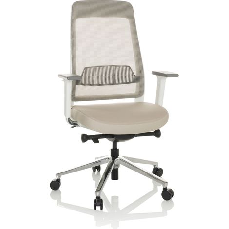 Bürostuhl / Drehstuhl CHIARO T2 WHITE Netzstoff / Stoff grau / beige hjh OFFICE