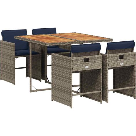 Maison Exclusive - 5-teiliges Garten-Ess-Set mit Kissen, grau, Po (1/5)