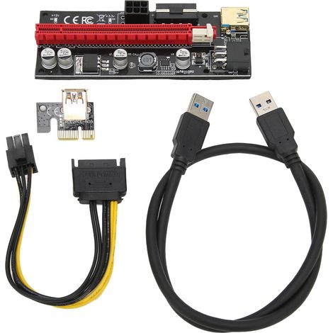 Carte d'extension PCIe 1X vers 16X, 4 condensateurs solides, interface 6 broches, câble USB, conception à boucle fixe, câble Express PCIe pour carte graphique, noir (1/5)
