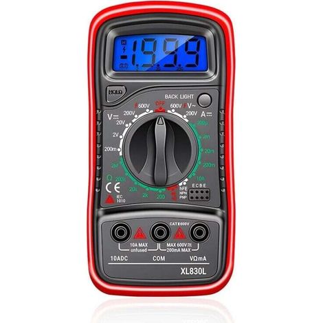 Multimètre numérique XL830L, voltmètre, ampèremètre, ohmmètre LCD portable avec rétroéclairage, étui en silicone antichoc, mesure de haute précision pour l'automobile et les appareils électroménagers (1/4)