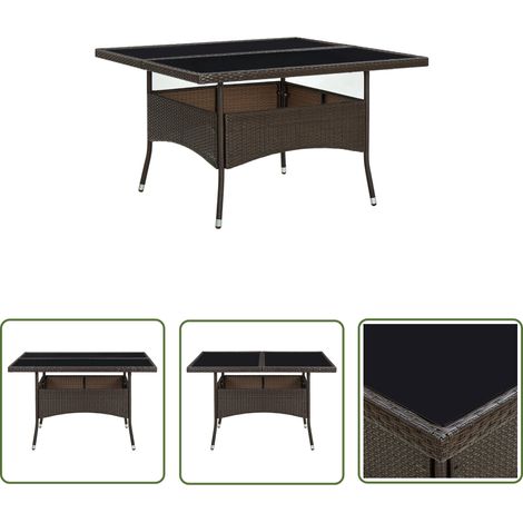 The Living Store Garten-Esstisch Braun Poly Rattan und Glas - Gartentisch - Esstisch - Outdoor Möbel - Rattan Tisch - Glas Tischplatte (1/5)