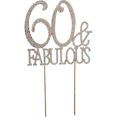 Décoration de gâteau « 60 & Fabulous » en alliage pailleté et strass pour anniversaire (doré)-Golden