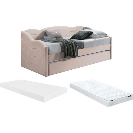 Letto divano a scomparsa 2 x 90 x 190 cm Velluto Rosa + Materasso - LENVIA