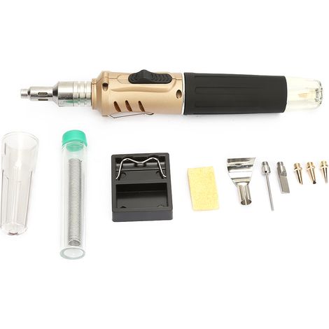 Kit de soudage à gaz butane multifonction HS-1115K (10 pièces) - Fer à souder sans fil - Torche à souder (Or)