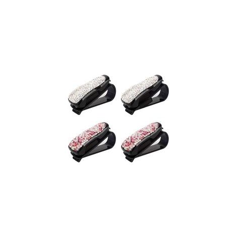 Lot de 4 porte-lunettes de soleil pour voiture avec strass et clip carte – (1/5)