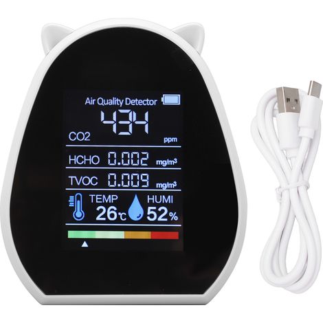 Détecteur de CO2 avec Mesure de Température et Humidité - Moniteur de Qualité d'Air Haute Précision pour HCHO TVOC (1/5)