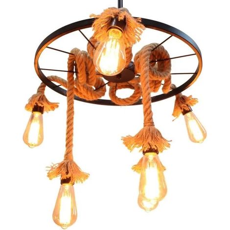 U-Do Suspension en corde de chanvre vintage industriel Suspension simple en fer 6 Tête (1/4)
