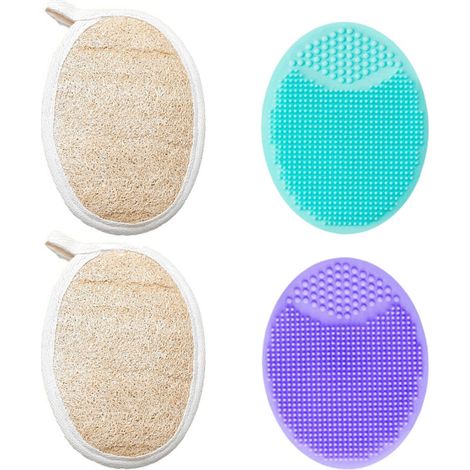 2 gants de bain en luffa + 2 brosses faciales à ventouses (1/5)