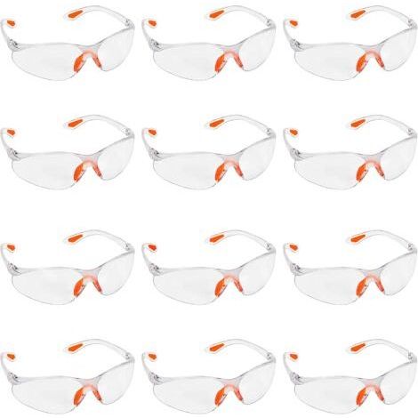 Lot de 12 lunettes de sécurité transparentes – Lunettes de sécurité avec verres en plastique, pont de nez et embouts de branches en caoutchouc pour un confort accru – Lunettes de sécurité EPI (1/4)