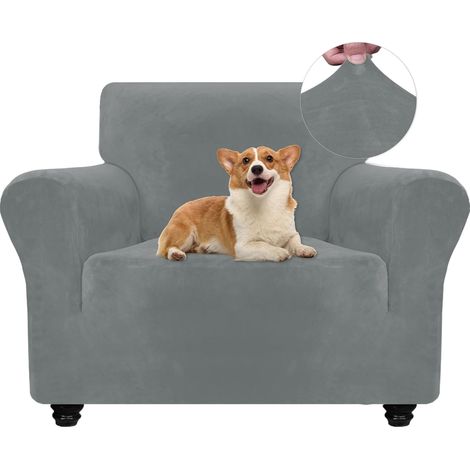 1 Housse de canapé, Tissu velours extensible, Protection animaux, Universel 1 place, Salon