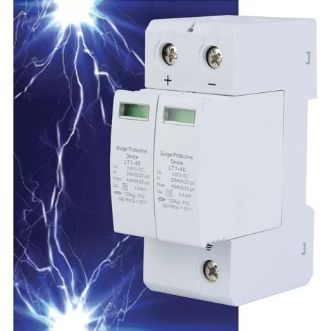 Parafoudre Photovoltaïque Protecteur, Parafoudre DC, 2P 40KA 1000V Dispositif de Protection Contre Les Surtensions, Surtension Réinitialisable, Parafoudre DC pour la protection de niveau C et D (1/5)