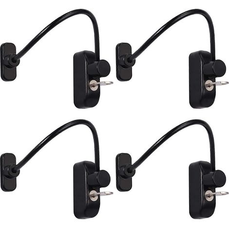 4 barres de support coulissantes pour fenêtres et portes, loquets d'arrêt pour portes coulissantes, loquets à câble métallique - noirs avec clé en acier inoxydable, armoire de garage (1/5)