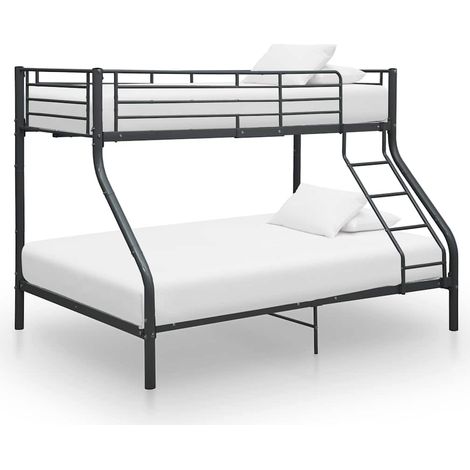 Lit double pour adulte Cadre de lit - superposé Noir Métal 140x200 cm/90x200 cm BV146137 - BonneVie (1/5)