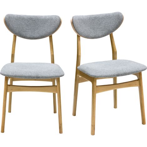Skandinavische Stühle aus graumeliertem Stoff mit Samteffekt und hellem Holz aus massiver Eiche (2er-Set) MAYA