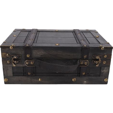 Coffre Bois Vintage Rangement avec Couvercle – Malle Rétro Valise Portable Boîte Ancienne Accessoires Photo S 1624B-01, Gris (1/5)
