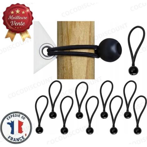Élastique Tendeur Avec Boule - Caoutchouc Haute Résistance - Pour Bâche Toile Tente - Lot de 10 Pièces - Longueur 14 cm Boule 2 cm (1/5)