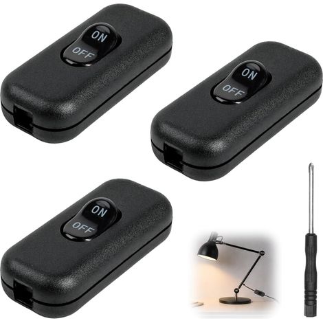 Pack of 3 Black 6A 250V Bipolar Rocker Switch for Bedside Lamp - 2/3 Wire Inline Switch, Compact Desk Lamp Switch 60.2×26.2×14.5mm, Easy Replacement (1/5)