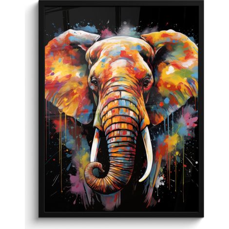 AFFICHE ENCADRÉE Éléphant - Graffiti - Noir - Animaux - Couleurs Tableau Décoration Murale 60x80 (1/5)