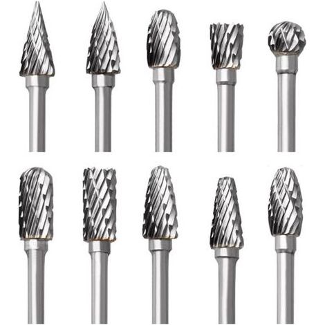 Coavas – Set mit 10 Hartmetall-Rotationsfräsern – Schaftdurchmesser 3 mm, Kopf 6 mm – Zum Gravieren von Holz, Metall, Glas und Keramik (1/5)