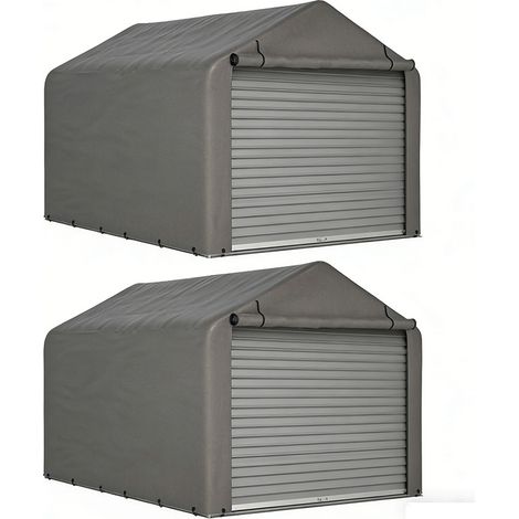 2er-Set  grauer Fahrrad-Garage / Werkzeugschuppen 160x220x165 cm mit Rolltor - Wasserdichtes PE-Material