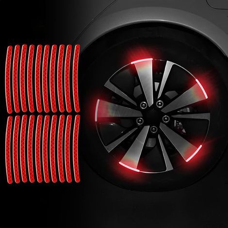 20 Stück reflektierende Felgenaufkleber, wasserfeste Autoreifenaufkleber, reflektierende Sicherheitsstreifen für die Innenausstattung von Autos und Motorrädern (Rot) (1/5)