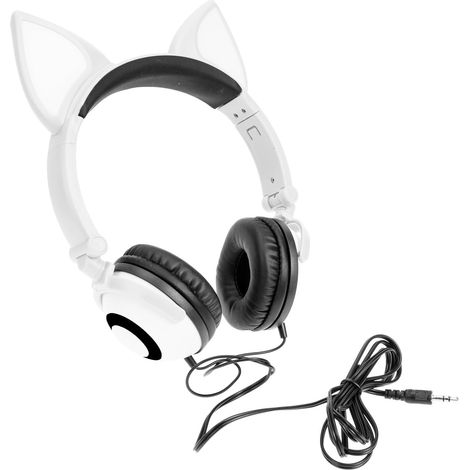 Casque Audio pour Garçon et Filles Écouteurs pour Garçon et Filles à Oreilles de Chat Lumineuses en PVC Blanc Arceau Réglable 32ω 180mah (1/5)
