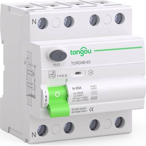 Disjoncteur Différentiel 30mA 63A Type B 400V 3P+N - Conçu pour les Bornes de Recharge de Véhicules Électriques et les Systèmes Photovoltaïques (1/5)