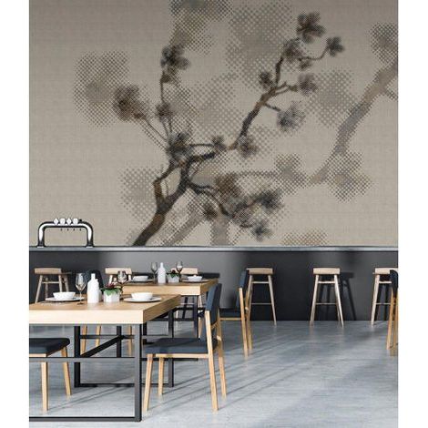 Papier peint panoramique 3d design arbre couloir Tapisserie panoramique trompe l'œil idéal bar Papier peint panoramique nature beige et brun (1/3)