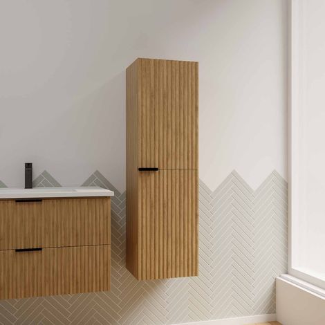 Colonna per Mobile Bagno 35x30x120 cm - 2 Ante in MDF Ondulato Decor Legno - MILO