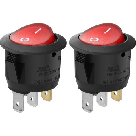 Lot de 2 Interrupteur basculant rond, 3 bornes, lumière rouge, 10 A, 250 VAC, montage panneau (1/5)
