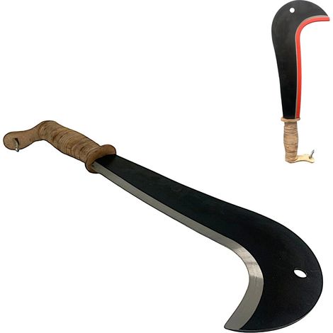 Roncola 30 cm Manico in Cuoio, Coltello da Canna Falcetto Lama Affilata con Gancio e Protezione, Utensile Agricolo e da Giardinaggio per la cura di piante, alberi e raccolti Tipo "Bergamo"