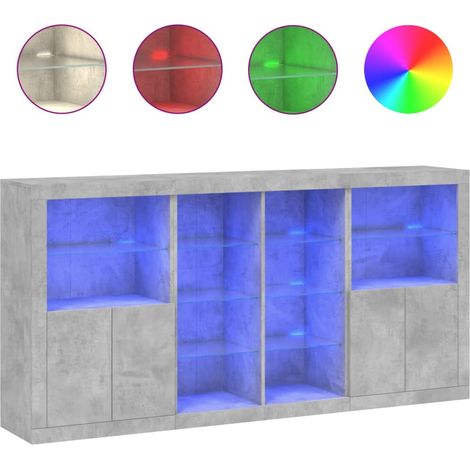 Maison Exclusive - Aparador con luces LED gris hormigón 202x37x10 (1/5)