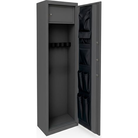 Fuciliera Portafucili Blindata In Acciaio Per Armi Con Tesoretto Chiave Serratura Digitale Tasca Porta Oggetti Cassaforte Sicura Grigio Scuro 148x30x25 Cm 3 Posti (1/3)