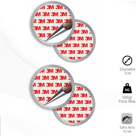 Lot de 2 kits de fixation magnétique – Aimants puissants 3M extra fort – Installation sans perçage sur toutes surfaces lisses