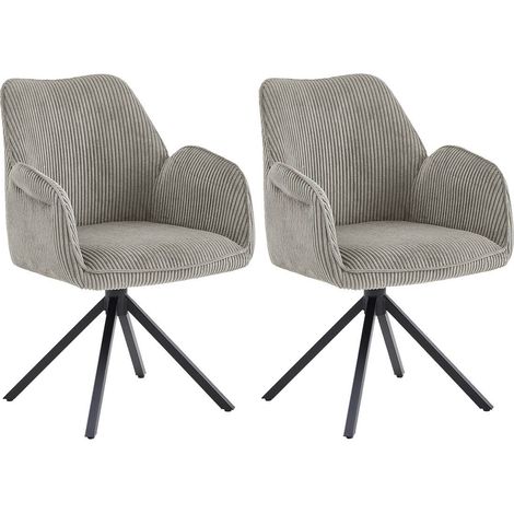DELIA - Lot de 2 Fauteuils de table Pivotants Tissu Velours Côtelé Beige (1/5)