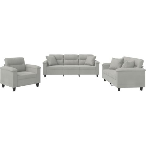 Maison Exclusive - Set Divani 3 pz con Cuscini Grigio Chiaro in Tessuto Microfibra
