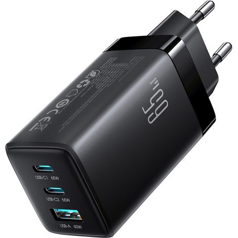 Cargador de pared USB-A USB-C GaN de 65 W con cable USB-C de 100 W y 1,2 m - Negro (1/4)