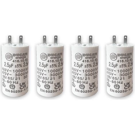 Condensateurs pour réparation de moteur de volet roulant SOMFY, SIMU - Condensateur cylindriques à 2 cosses Faston 2,8 - spécial remplacement - pour moteur de volet. - 2,5 uF - Lot de 4