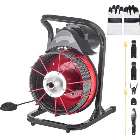 Déboucheur électrique 23m x 10,5mm, furet à alimentation manuelle avec 4 fraises et pédale pneumatique pour tuyaux Ø50-100mm (1/5)