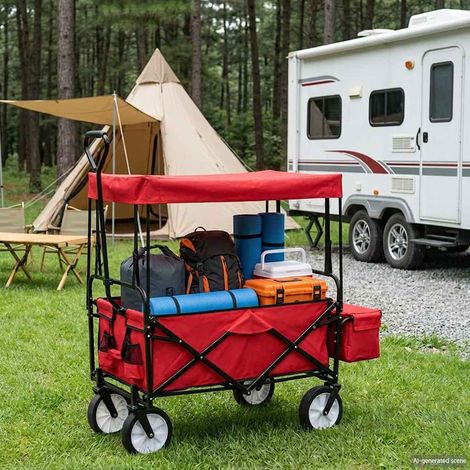 vidaXL Carrito de mano plegable de acero con capota rojo (1/5)