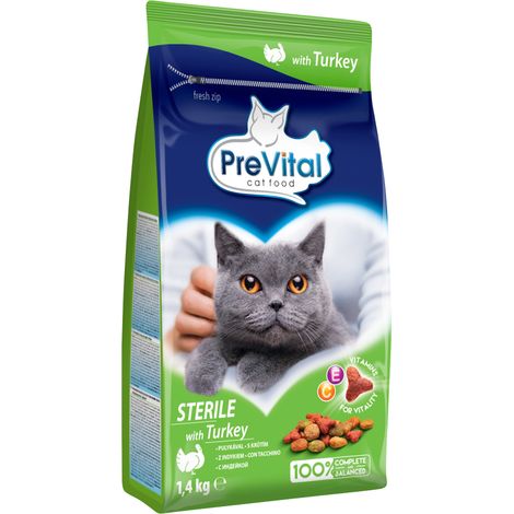 Alimento seco estéril para gatos Prevital con pavo 1,4 kg