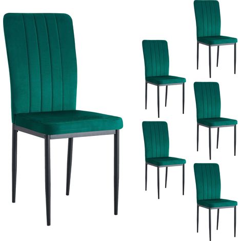 Lot de 6 chaises repas 41,5x52,5x94 cm en velours vert foncé - MAGDA