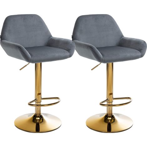 Lot de 2 tabourets de bar Braga or velours Gris foncé