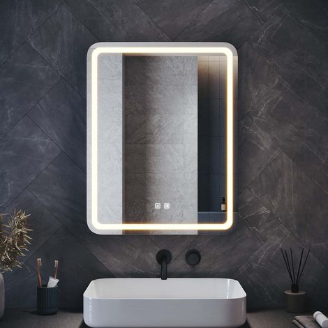 SONNI Badezimmer LED Spiegelschrank mit Integrierter Taschentuchbox, 3 Einstellbar Lichtfarben, Urban Beige, 550x700x150mm (1/5)