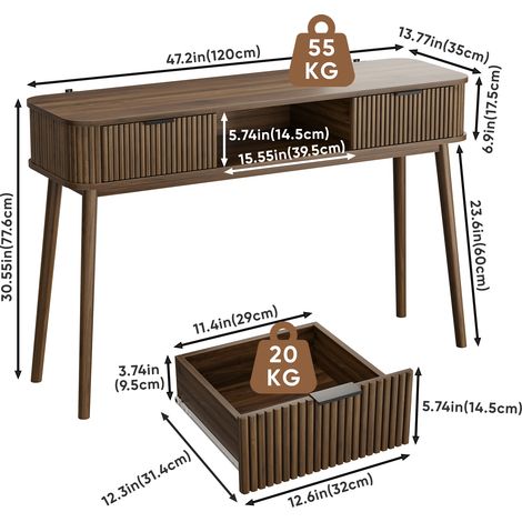 Consola de estilo de mediados de siglo, consola vintage con cajones y compartimento de almacenamiento abierto, mesa de centro/escritorio moderna, adecuada para sala de estar, recibidor y pasillo, acab (1/5)